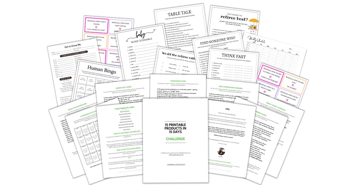 15 printables products to make in 15 days challenge